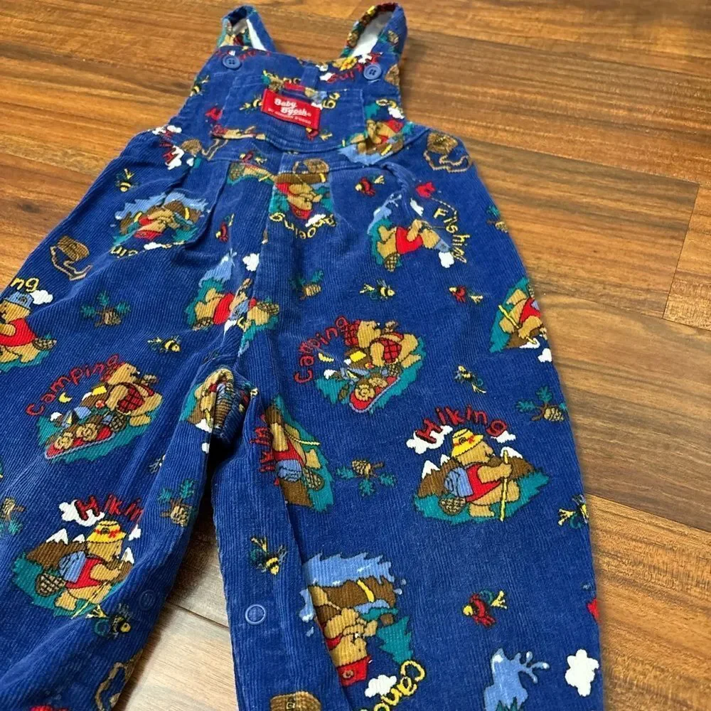Osh Kosh B’Gosh vintage corduroy blue bear hiking fishing camping overalls